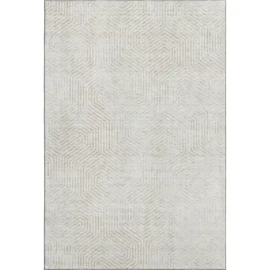 Ivory And Beige Geometric Washable Area Rug With UV Protection Photo 1