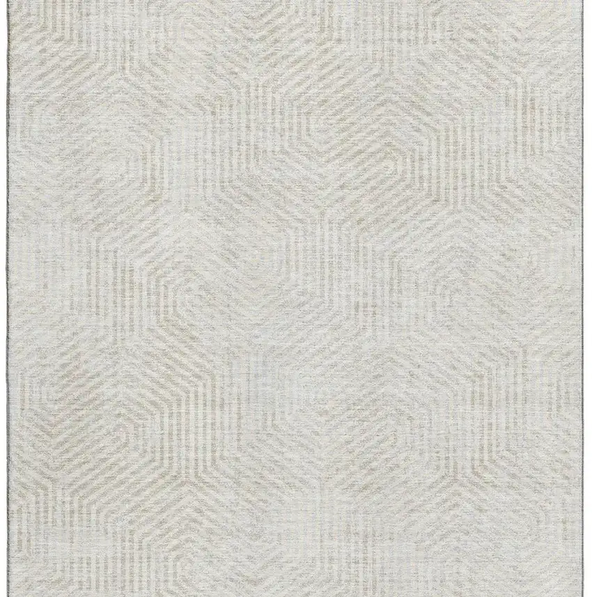 Ivory And Beige Geometric Washable Area Rug With UV Protection Photo 3