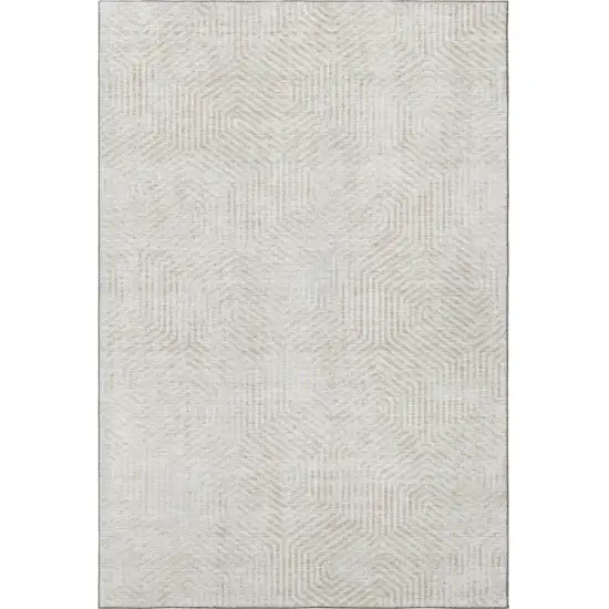 Ivory And Beige Geometric Washable Area Rug With UV Protection Photo 4