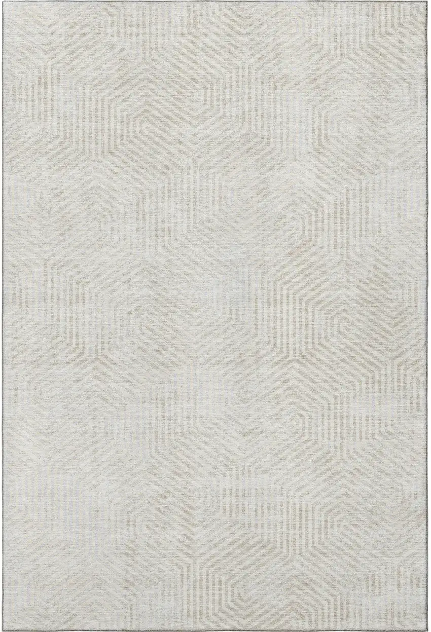 Ivory And Beige Geometric Washable Area Rug With UV Protection Photo 4