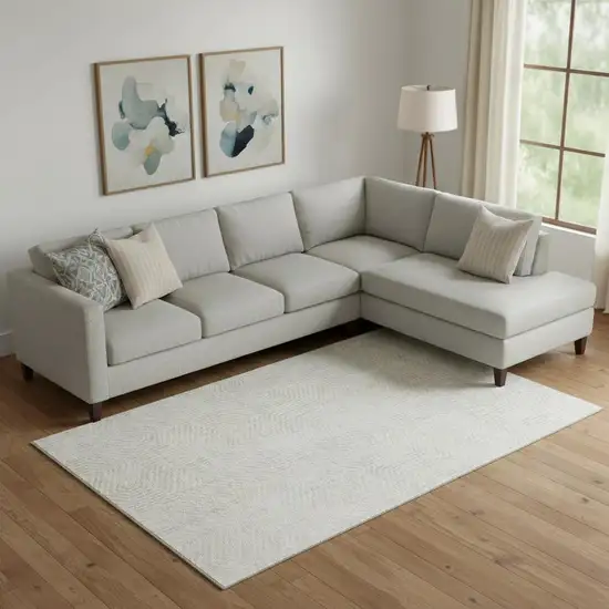 Ivory And Beige Geometric Washable Area Rug With UV Protection Photo 1