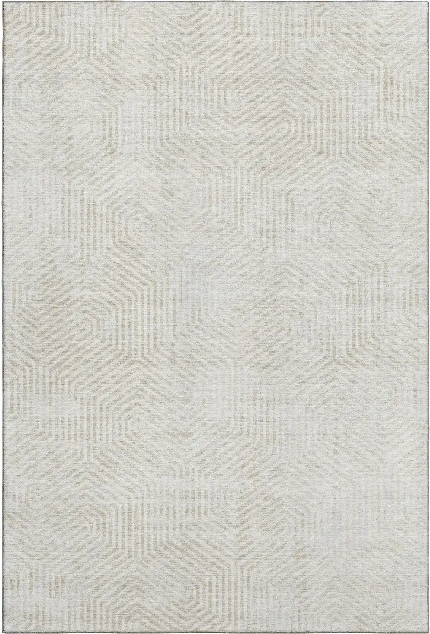 Ivory And Beige Geometric Washable Area Rug With UV Protection Photo 1