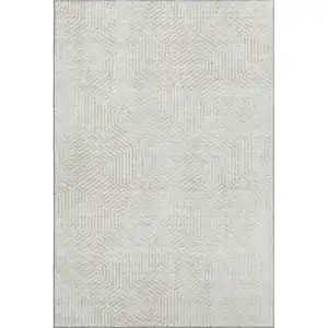 Photo of Ivory And Beige Geometric Washable Area Rug With UV Protection