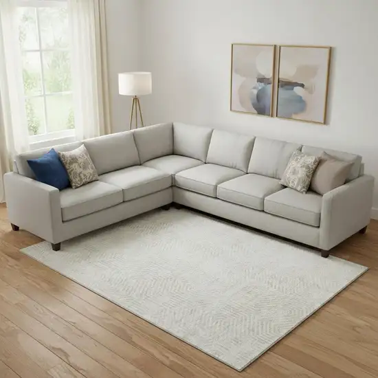 Ivory And Beige Geometric Washable Area Rug With UV Protection Photo 1