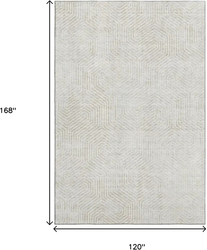 Ivory And Beige Geometric Washable Area Rug With UV Protection Photo 3