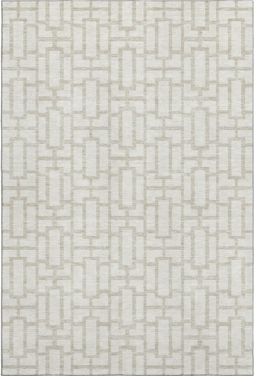 Ivory And Beige Geometric Washable Area Rug With UV Protection Photo 1