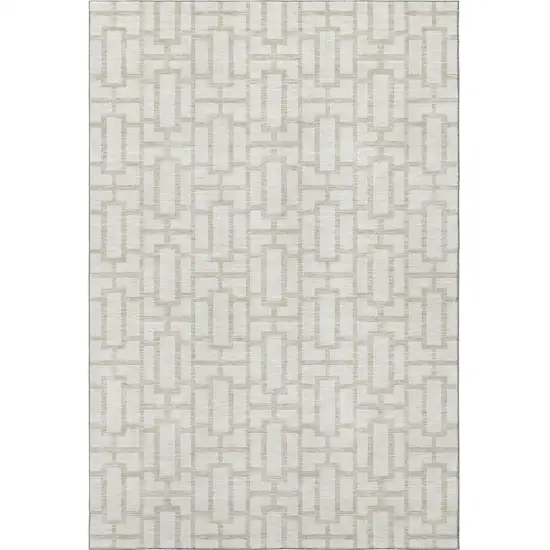 Ivory And Beige Geometric Washable Area Rug With UV Protection Photo 3