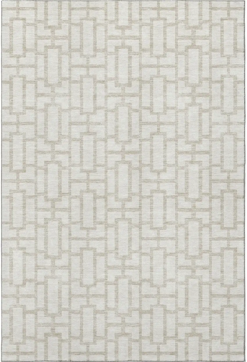 Ivory And Beige Geometric Washable Area Rug With UV Protection Photo 3