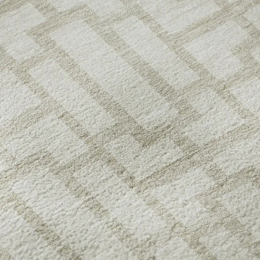 Ivory And Beige Geometric Washable Area Rug With UV Protection Photo 9