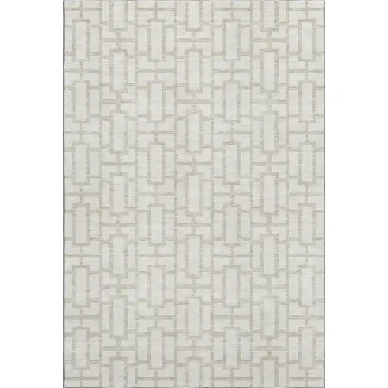 Ivory And Beige Geometric Washable Area Rug With UV Protection Photo 1