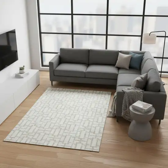 Ivory And Beige Geometric Washable Area Rug With UV Protection Photo 2