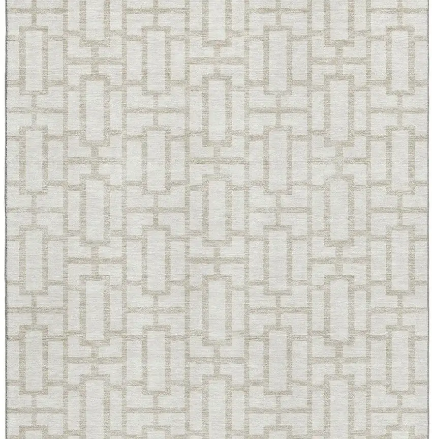 Ivory And Beige Geometric Washable Area Rug With UV Protection Photo 4