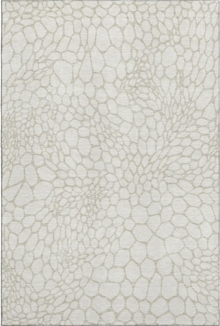 Ivory And Beige Geometric Washable Area Rug With UV Protection Photo 1