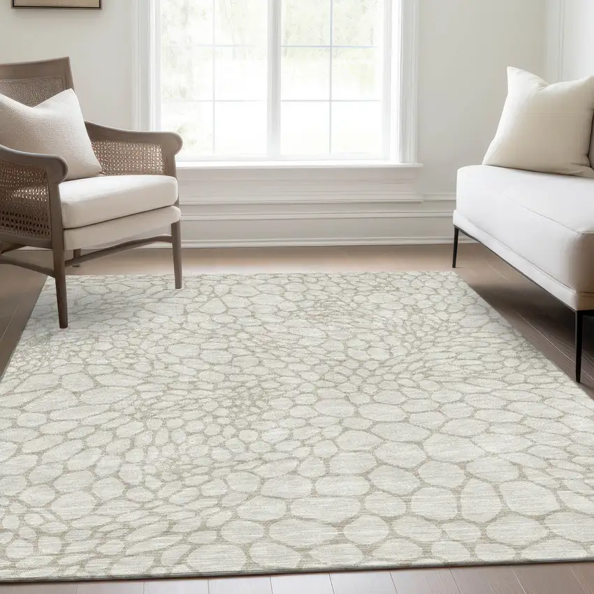 Ivory And Beige Geometric Washable Area Rug With UV Protection Photo 5