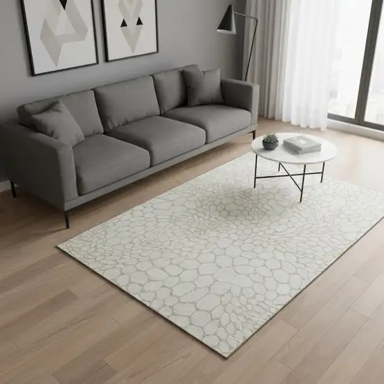 Ivory And Beige Geometric Washable Area Rug With UV Protection Photo 2