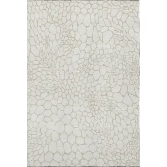 Ivory And Beige Geometric Washable Area Rug With UV Protection Photo 3