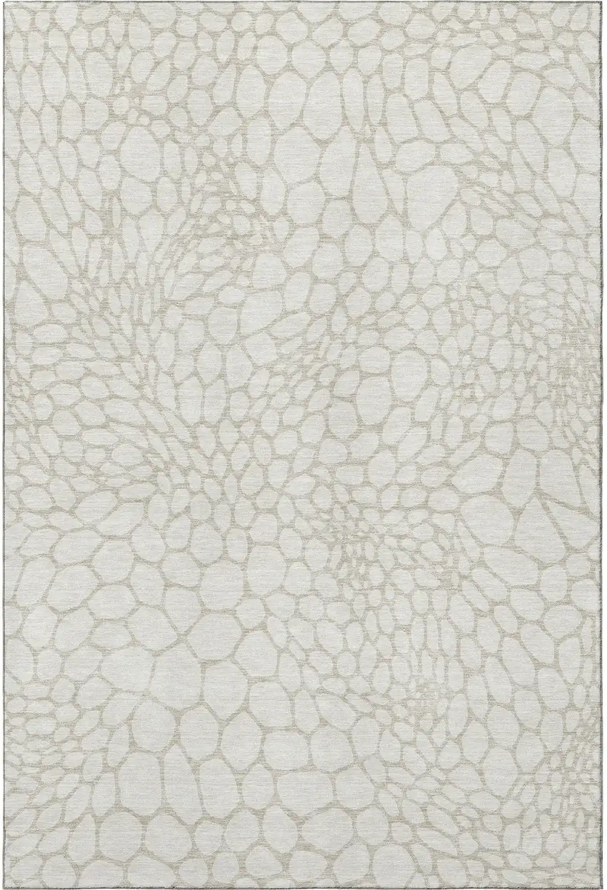Ivory And Beige Geometric Washable Area Rug With UV Protection Photo 3