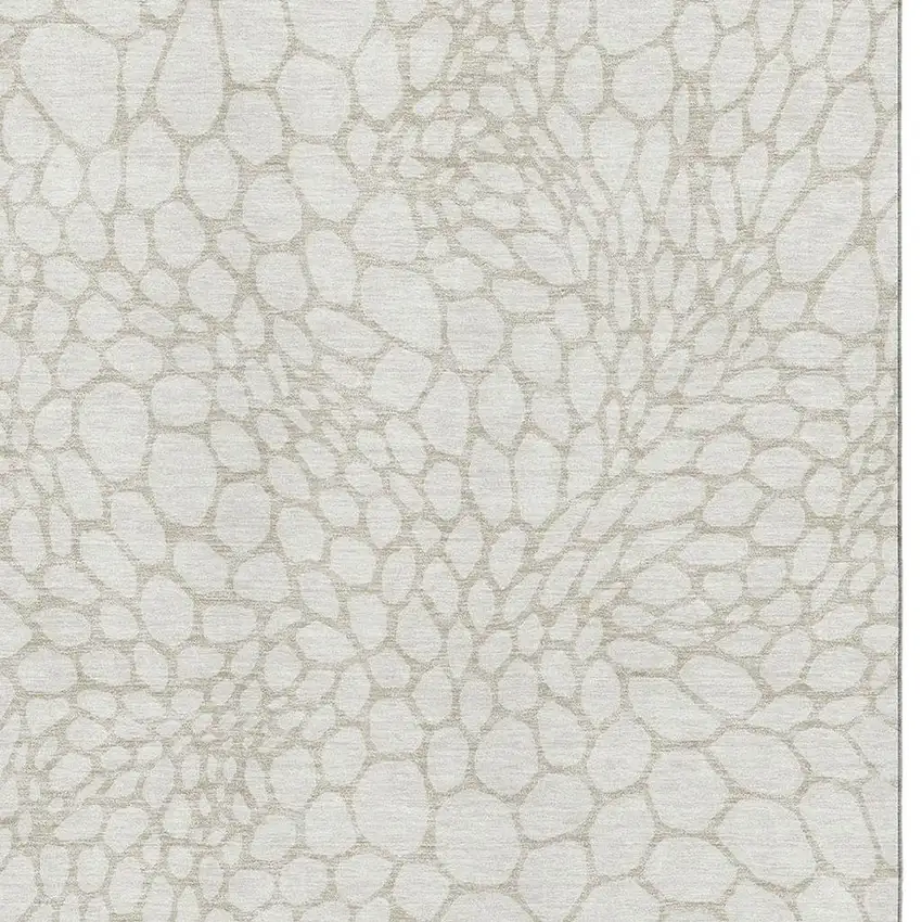 Ivory And Beige Geometric Washable Area Rug With UV Protection Photo 3