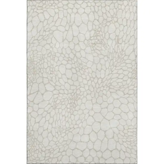 Ivory And Beige Geometric Washable Area Rug With UV Protection Photo 1