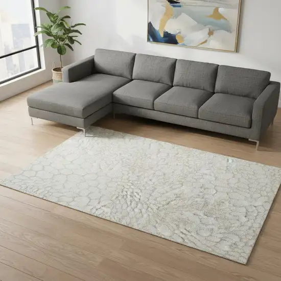 Ivory And Beige Geometric Washable Area Rug With UV Protection Photo 2