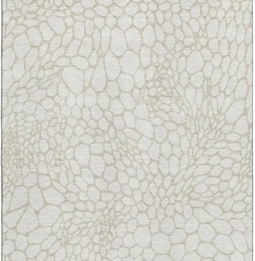 Ivory And Beige Geometric Washable Area Rug With UV Protection Photo 3