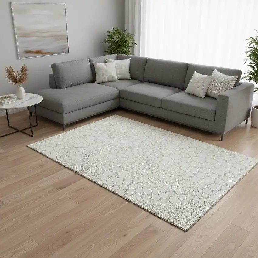 Ivory And Beige Geometric Washable Area Rug With UV Protection Photo 2