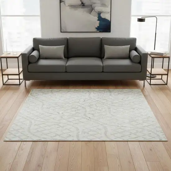 Ivory And Beige Geometric Washable Area Rug With UV Protection Photo 2