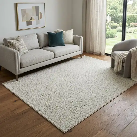 Ivory And Beige Geometric Washable Area Rug With UV Protection Photo 1