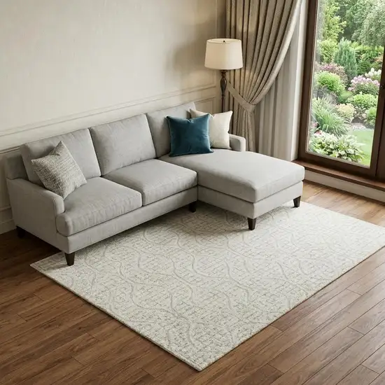 Ivory And Beige Geometric Washable Area Rug With UV Protection Photo 1