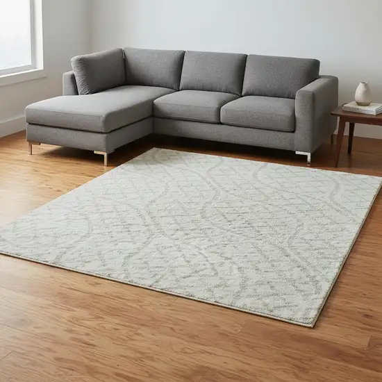 Ivory And Beige Geometric Washable Area Rug With UV Protection Photo 2