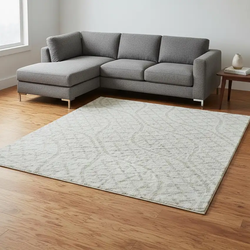 Ivory And Beige Geometric Washable Area Rug With UV Protection Photo 2