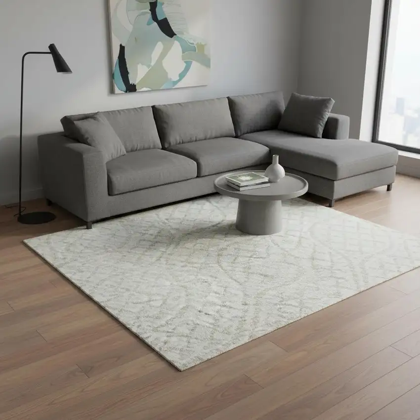 Ivory And Beige Geometric Washable Area Rug With UV Protection Photo 2