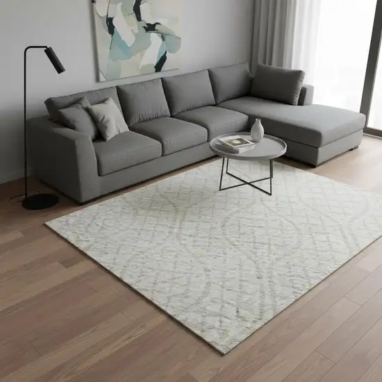 Ivory And Beige Geometric Washable Area Rug With UV Protection Photo 2