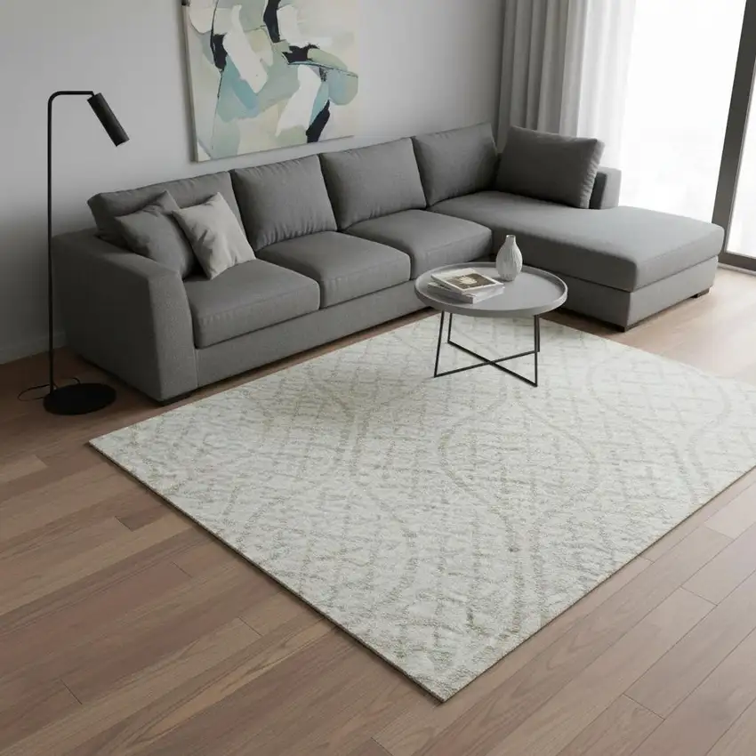 Ivory And Beige Geometric Washable Area Rug With UV Protection Photo 2