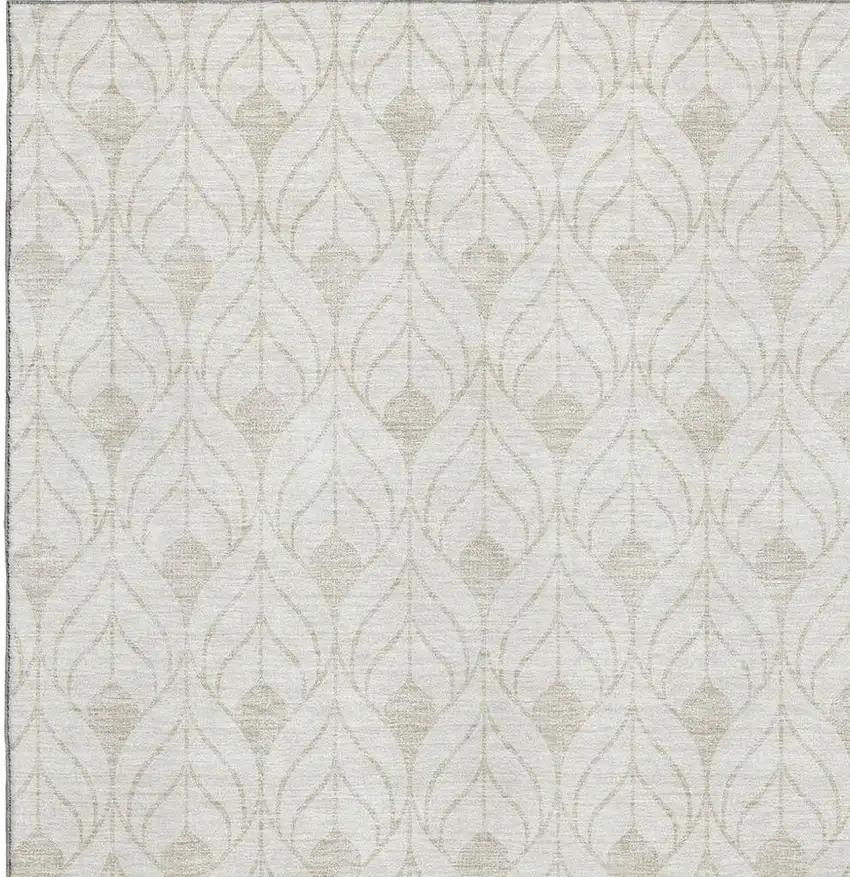 Ivory And Beige Geometric Washable Area Rug With UV Protection Photo 2