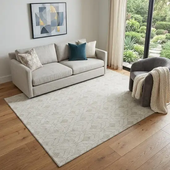 Ivory And Beige Geometric Washable Area Rug With UV Protection Photo 1
