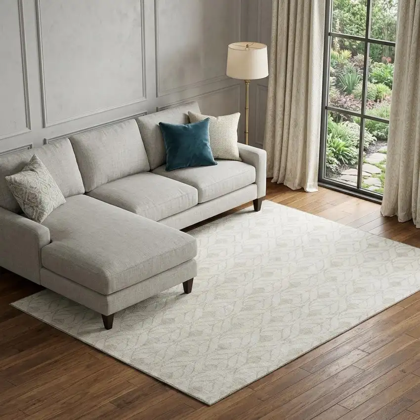 Ivory And Beige Geometric Washable Area Rug With UV Protection Photo 1