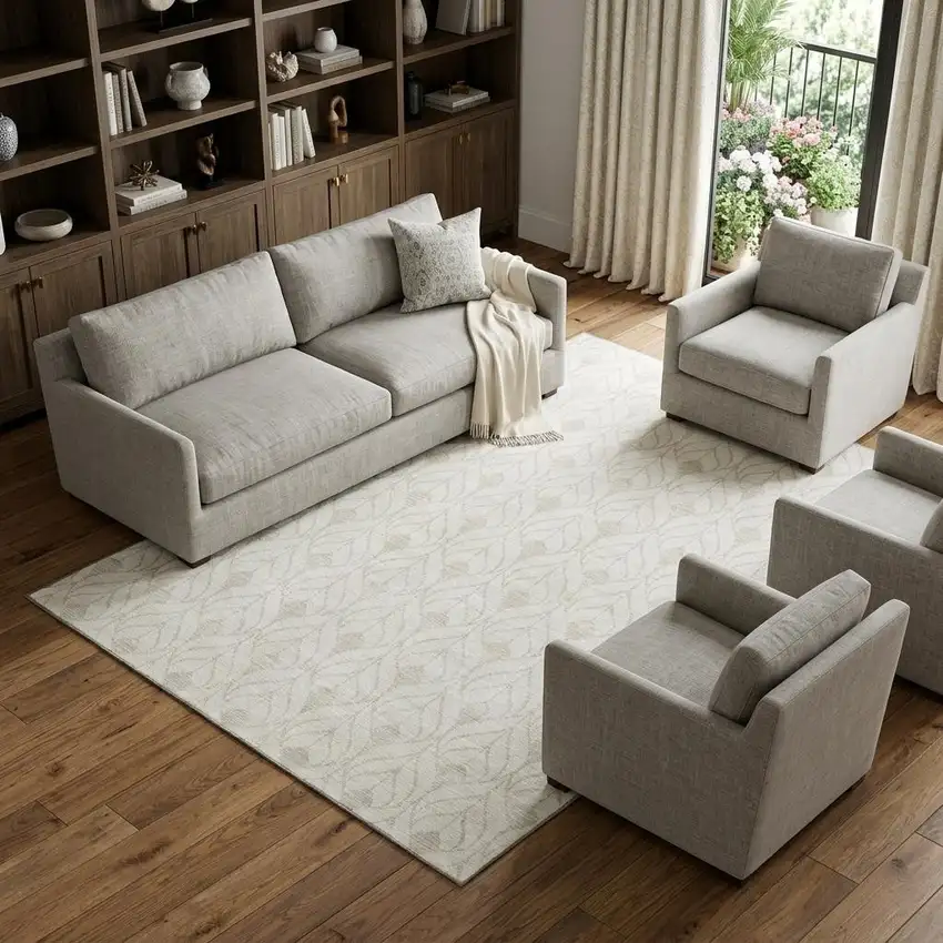 Ivory And Beige Geometric Washable Area Rug With UV Protection Photo 1