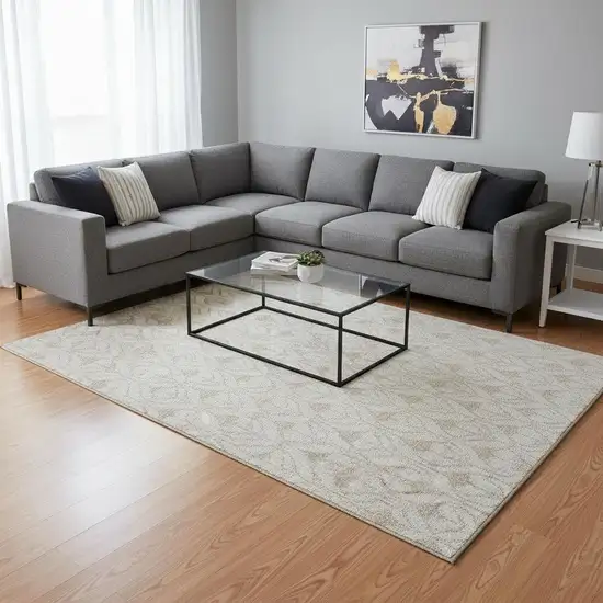 Ivory And Beige Geometric Washable Area Rug With UV Protection Photo 2