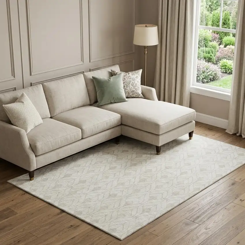 Ivory And Beige Geometric Washable Area Rug With UV Protection Photo 1