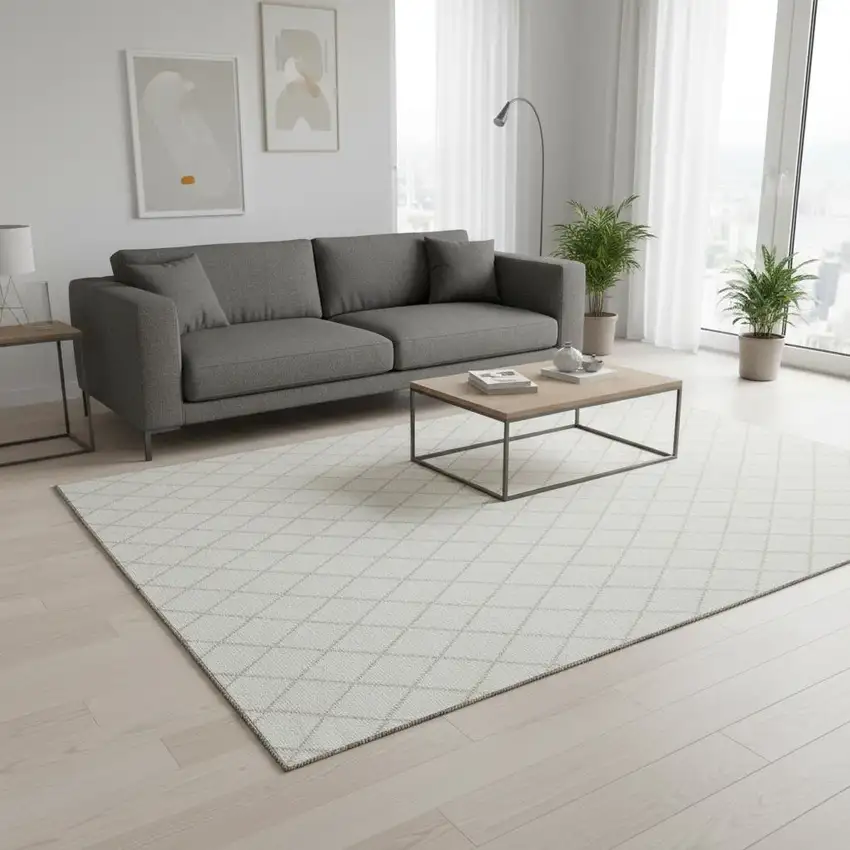 Ivory And Beige Geometric Washable Area Rug With UV Protection Photo 2