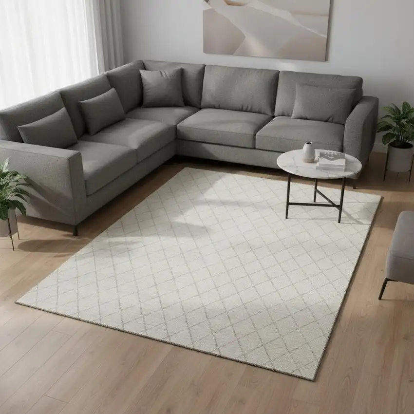 Ivory And Beige Geometric Washable Area Rug With UV Protection Photo 2