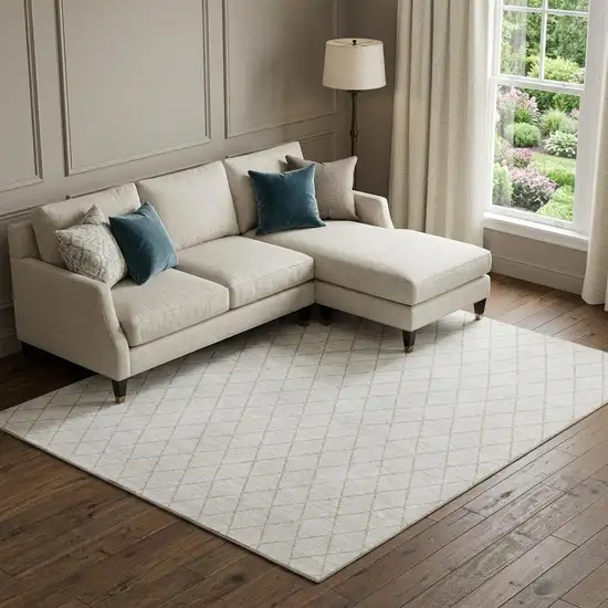 Ivory And Beige Geometric Washable Area Rug With UV Protection Photo 1