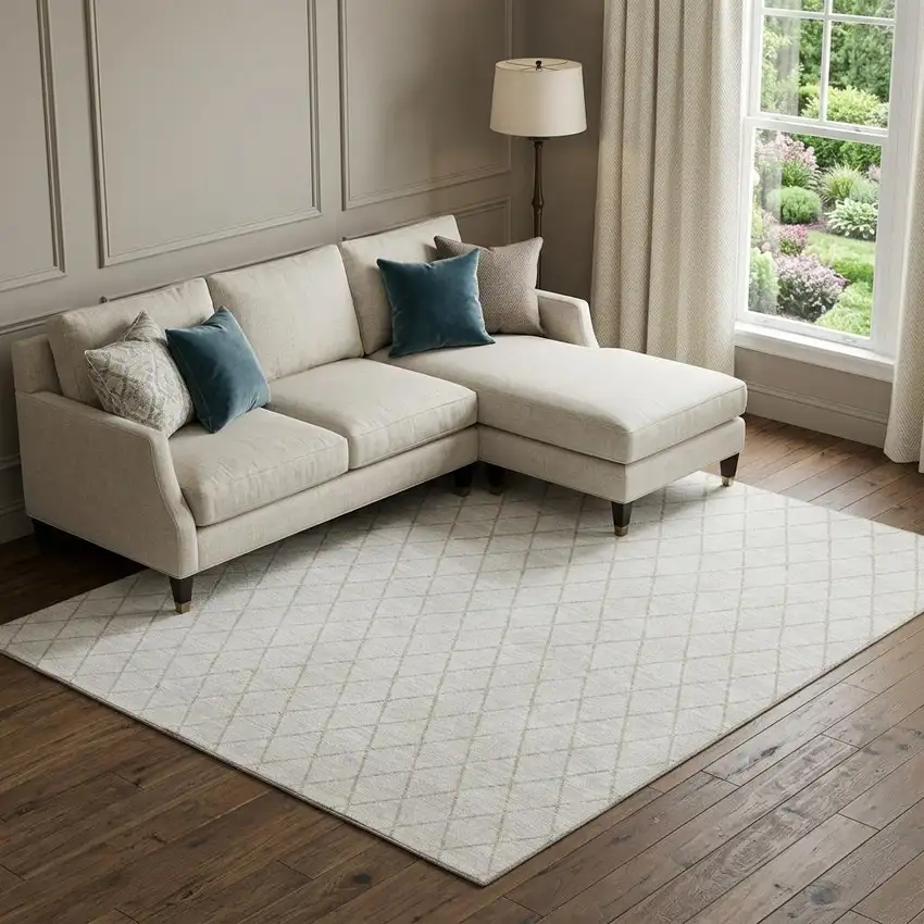 Ivory And Beige Geometric Washable Area Rug With UV Protection Photo 1