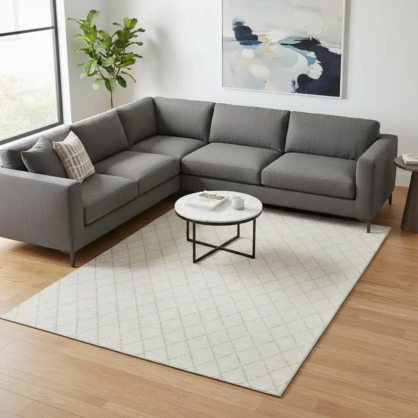 Ivory And Beige Geometric Washable Area Rug With UV Protection Photo 2