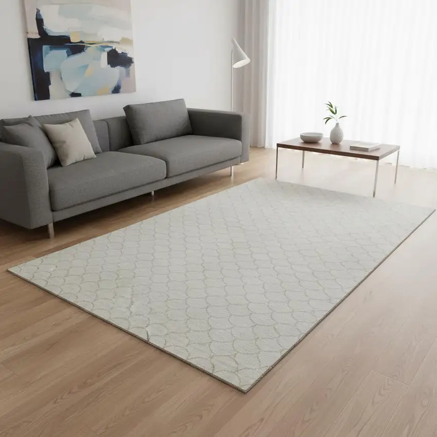 Ivory And Beige Geometric Washable Area Rug With UV Protection Photo 2