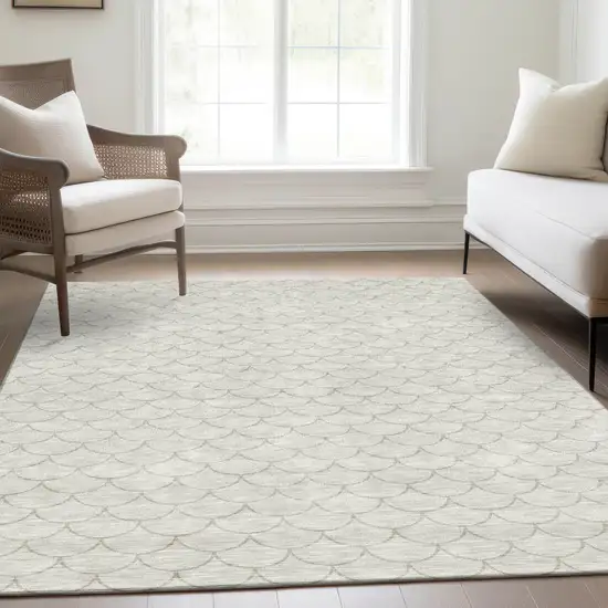 Ivory And Beige Geometric Washable Area Rug With UV Protection Photo 4