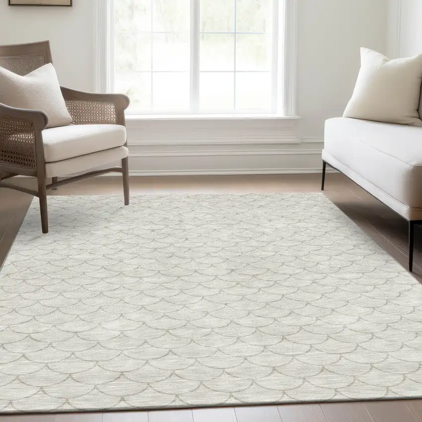 Ivory And Beige Geometric Washable Area Rug With UV Protection Photo 4