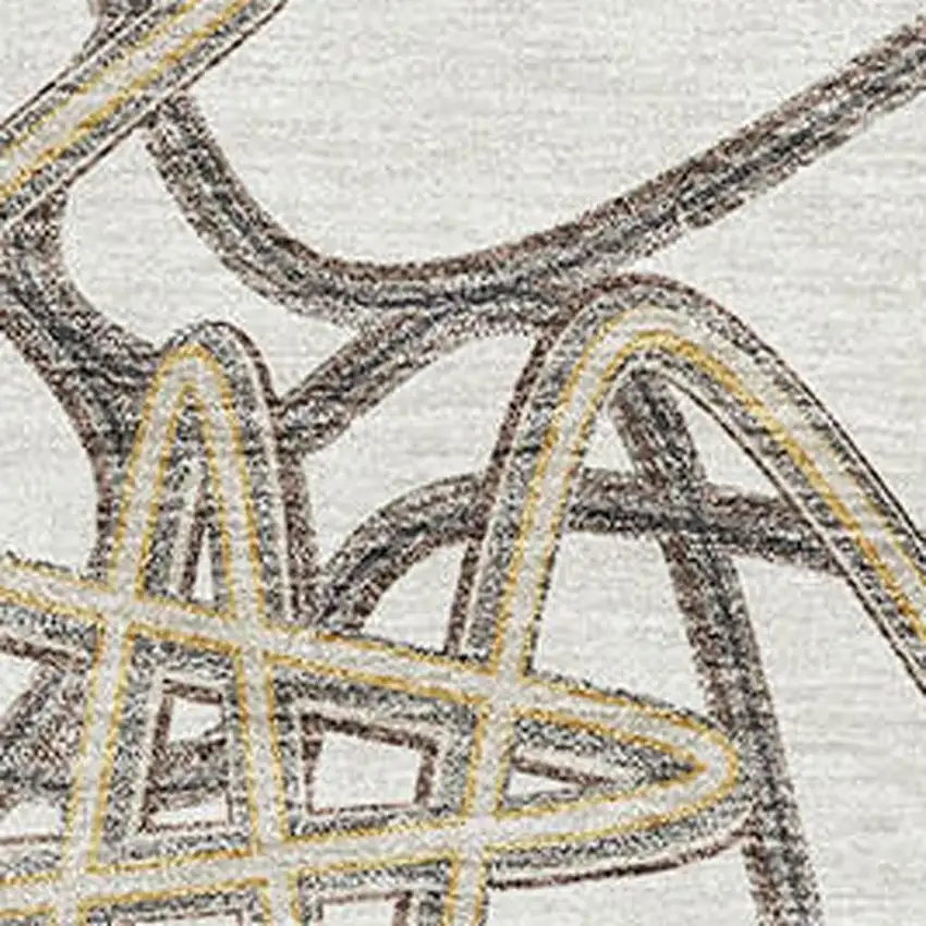 Ivory And Beige Geometric Washable Area Rug With UV Protection Photo 2