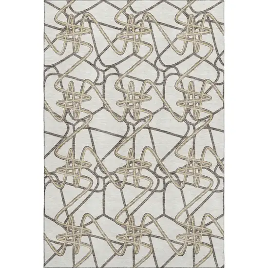 Ivory And Beige Geometric Washable Area Rug With UV Protection Photo 1